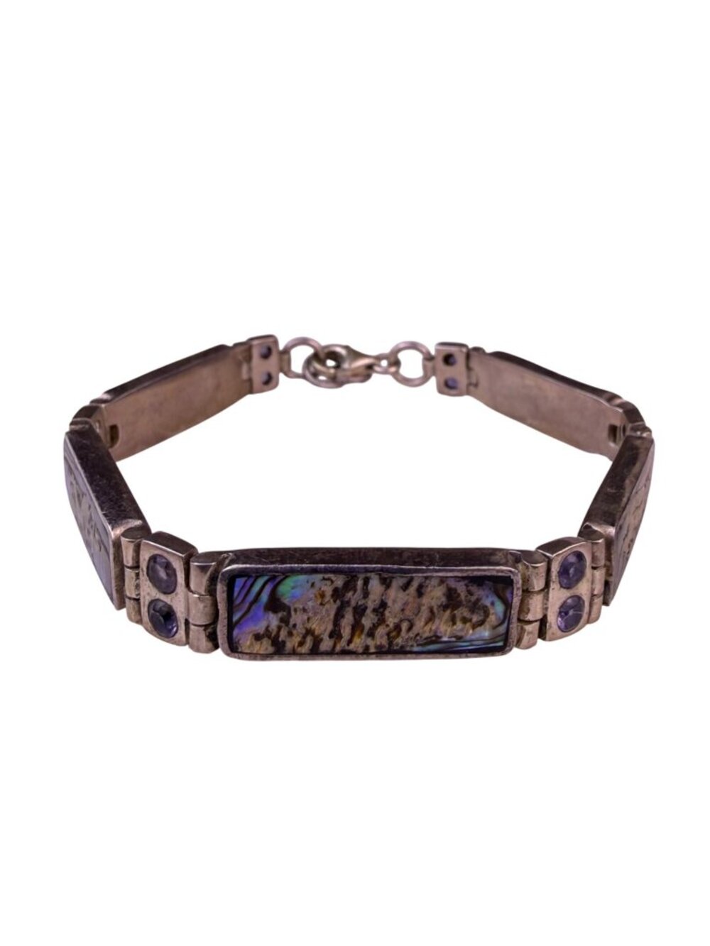Sterling Silver Womens Multi-Color Abalone Inlay Bracelet 925